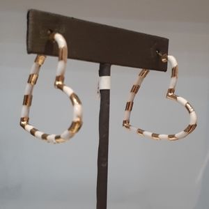 White And Gold Heart Shaped Hoops